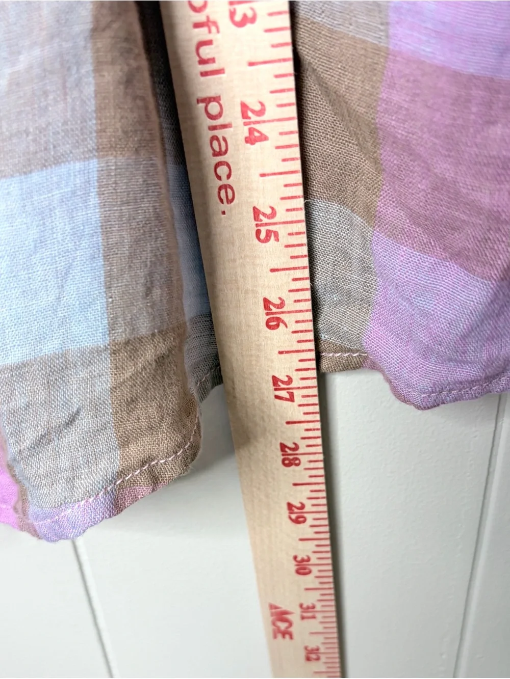 CP Shades 100% Linen Plaid Madras Button Down Shirt Fuschia Tan Women’s Large - Picture 5 of 8